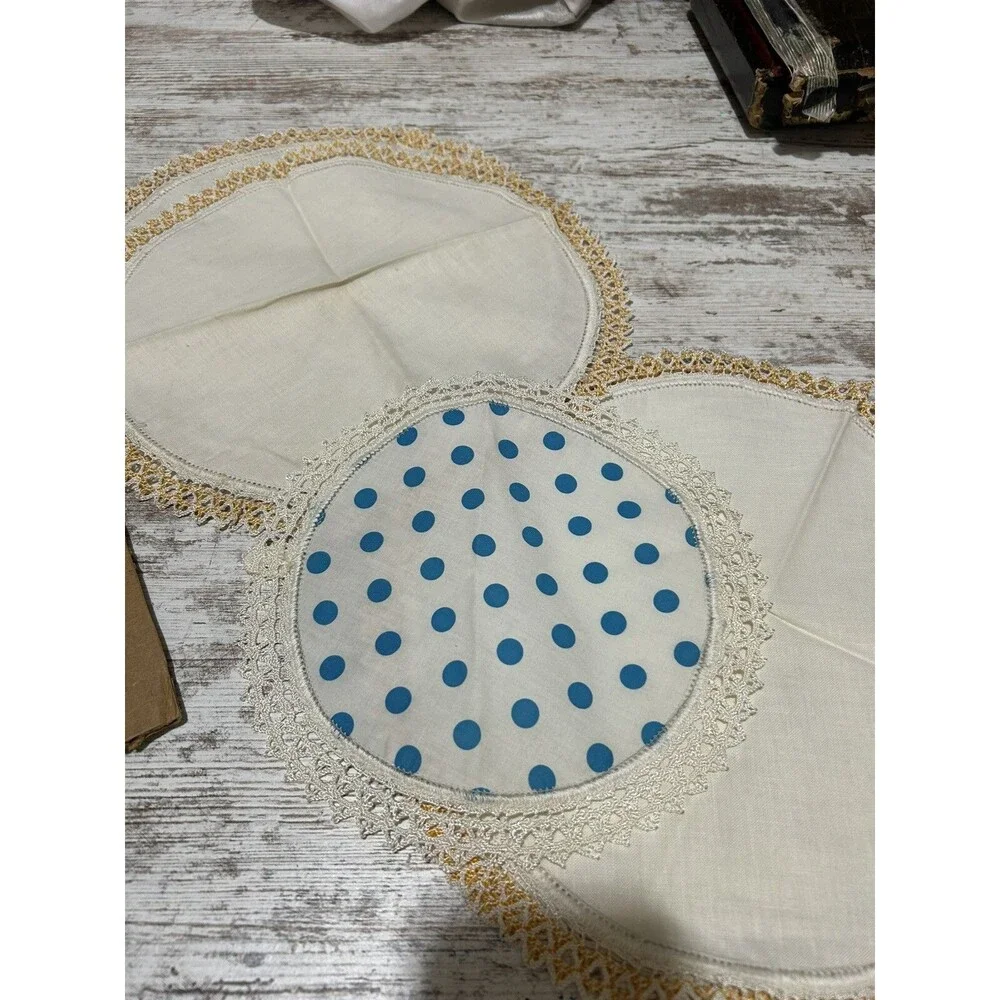 Vintage Doilies Lot Of 9 Mid Century Crochet Lace Round Some Polka Dot MCM